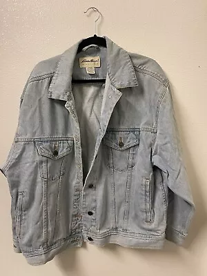 Vintage Eddie Bauer Trucker Denim Jacket Size Large L Blue Button Jean Cotton • $65