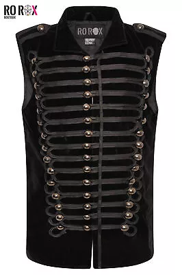 Men's Gothic Steampunk Parade Jacket Sleeveless Black Velvet Military Waistcoat • $47.28