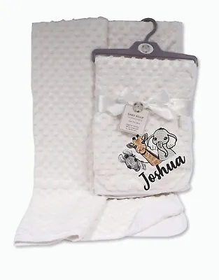 £15.99 • Buy Personalised Baby DIMPLE  Blanket Embroidered Boy Girl Gift SAFARI ANIMALS