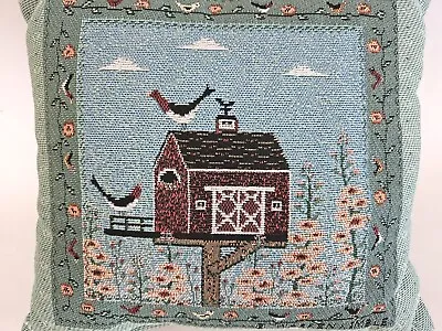 Warren Kimble Country Red Bird Barn House Floral Accent Tapestry 12x12 Pillow • $11