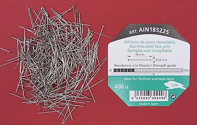 18mm X 0.52mm 400 Pins STAINLESS STEEL LACE MAKING/BRIDAL/SATIN/WEDDING PINS • £5.50