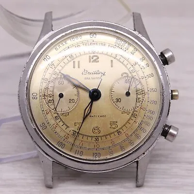 Vintage 1940's Breitling 777 37mm Chronograph Watch INCREDIBLE DIAL No Caseback • $2499.99