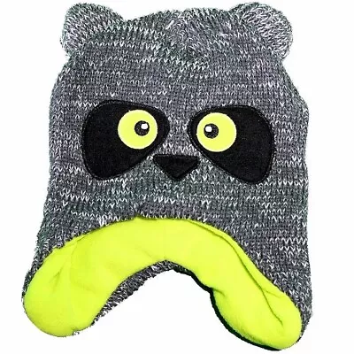 Knit Fun Grey Green Racoon Creature Toddler Hat & Mittens Winter Set Sz. 2-4T • $10.95