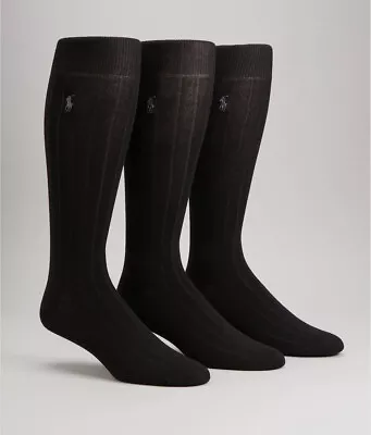 $29 Polo Ralph Lauren Men's Black 3 Over The Calf OTC Pack Dress Socks 6-12.5 • $9.98