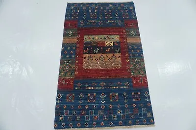 $298.32 • Buy 3 X 4 Ft Navy Blue Gabbeh Afghan Hand Knotted Tribal Area Rug