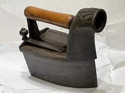 Antique Charcoal Coal Burning Cast Iron Sad Iron With Chimney Wood Handle WP • $107