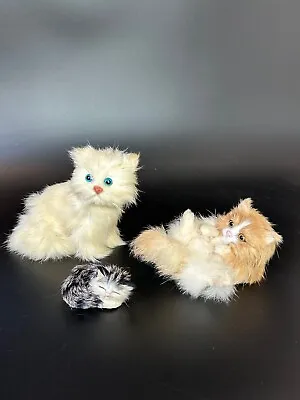 3 Vintage Real Rabbit Fur Cat Figures Brown & White White Black & White • $19.99