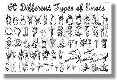 60 Different Types Of Knots - NEW Survival Nautical Poster • $9.99