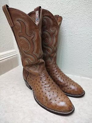 Tony Lama Western Cowboy Boots CT878 Brown Full Quill Ostrich  Mens Sz 10.5 D • $98