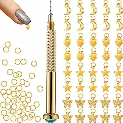 91 Pieces Nail Jewelry Rings With Nail Piercing Tool Hand Drill Nail Art • $12.73
