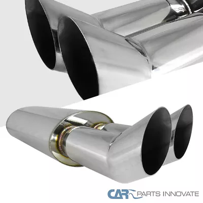 Dual Slant Tip 3  Outlet DTM Style High Flow Sport Racing Muffler Exhaust System • $42.95