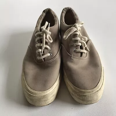 Ralph Lauren Polo 10D Tan Vaughn Shoes Canvas Leather Boat Sneakers Vtg 1990s • $29