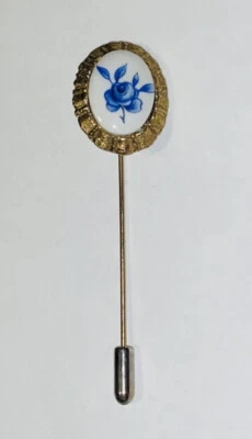 £8.92 • Buy Vintage Blue Rose Hat Stick Pin Gold-tone Ruffle Trim Victorian Lapel Brooch