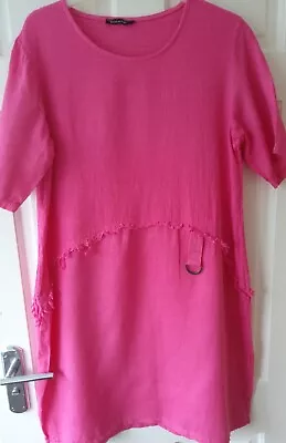 Made In Italy Candy Pink Linen Quirky Dress  Relaxed FitSize 12 VGC  • £14