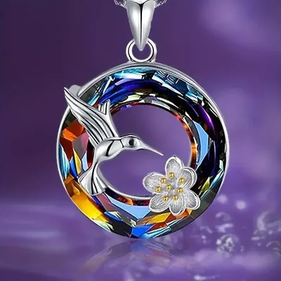 Rainbow Mystical Fire Topaz 925 Sterling Silver Hummingbird Pendant Necklace • $19.74