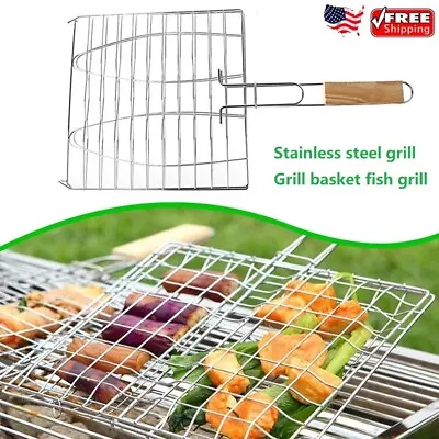 Stainless Steel Grill Grill Basket Fish Grill Vegetables Folding BBQ Grill Tools • $9.39