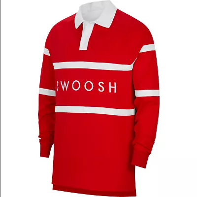 Nike Swoosh Rugby Men Long Sleeves Polo Shirt Heavweight Sweatshirt Red CV0169 • $18