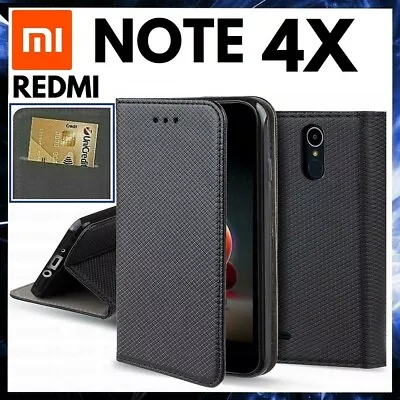 For XIAOMI REDMI NOTE 4X FLIP CASE BOOK LUXURY BLACK COVER LEATHER WALLET STAND • $12.39