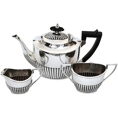 TEASET 3pc Teapot Sugar Creamer Classical Sheffield Plate Walker & Hall • £236.14