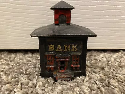 Vintage Cast Iron Bank Building Still Bank Hand Painted • $15