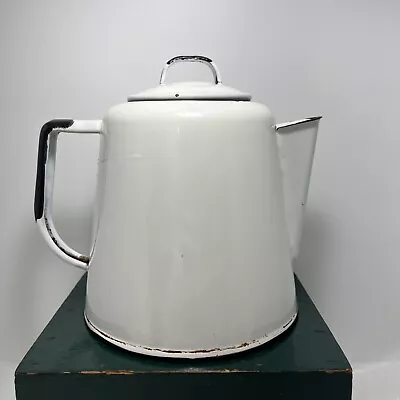 Vintage Enamelware White & Black Coffee Pot Farmhouse Primitive Free Shipping • $21.98