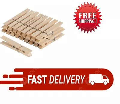 200 WOODEN SPRING Loaded CLOTHESPINS Wood Sturdy Laundry Clothes Pins Color NEW • $14.98