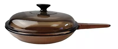 Corning Ware Vision Amber 10  Skillet Frying Pan France Waffle Bottom With Lid  • $44.77
