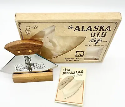 Vintage Alaska Ulu Knife Stainless Steel With Walnut Display Stand Single Edge • $24