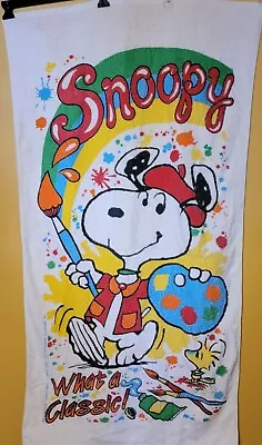 Vintage 1978's Peanuts Snoopy Woodstock Beach Towel Franco 53  X 28  • $25