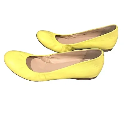 J.Crew Cece Ballet Flats Yellow Leather Slip On Size 7.5 Made In Italy • $34.88