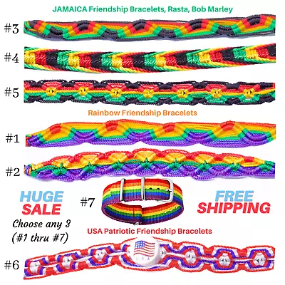 Jamaica Hand Woven Threaded Friendship Bracelet Bob Marley Rasta USA(3 Pcs.) • $14.95