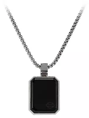 Harley-Davidson Men's Dogtag Onyx Pendant Chain Necklace - Stainless Steel • $104.95