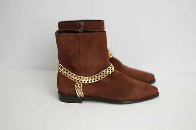 NEW Stuart Weitzman Gold Chainit Zip Up Boot Bootie- Walsue Brown - 8.5 US (C46) • $199.20