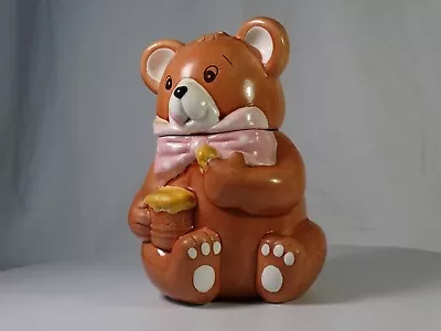 Large Vintage Teddy Bear Cookie Jar Eating Honey ~10  • $12.75
