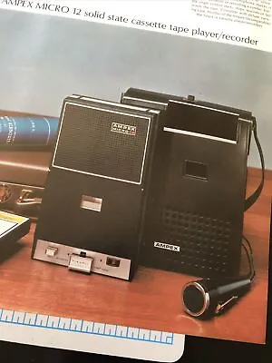 Vintage AMPEX MICRO 12 Cassette Tape Recorder Brochure Spec Sheet 1960s • $12.50