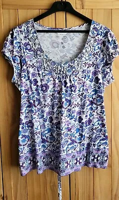 Pretty Paisley Print Top  With Stones And Beads Detail Size 18 By Vanilla Sands • £4.50