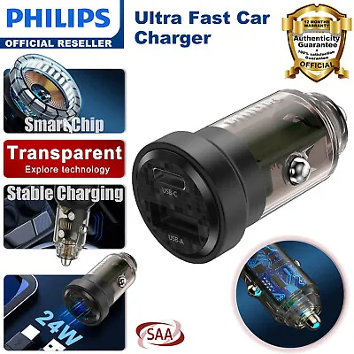 Philips Car Charger 24W Ultra Fast Charging Adapter USB Apple Cable Samsung • $19.80