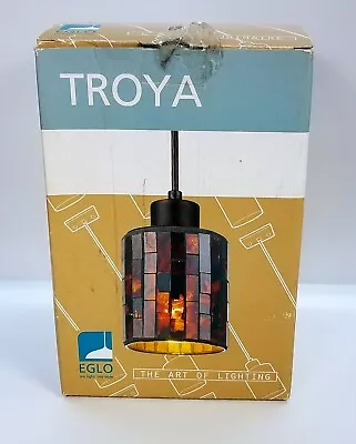 Troya 1-Light Antique Brown Hanging/Ceiling Island Light With Mosaic Glass Shade • $35.50