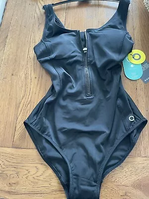 M&s Goodmove Black Secret Slimming Zipped Swimming Costume Size 8 • £18.95