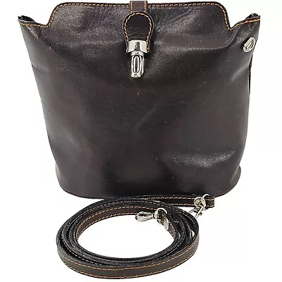 Vintage Vera Pelle Made In Italy Smooth Brown Leather Small Bucket Bag Crossbody • $27.75