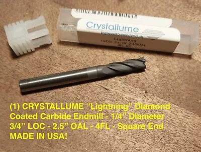 Crystallume 1/4  Lightning Diamond Coated Carbide End Mill 4fl 2.5  Loc Usa Made • $29.99