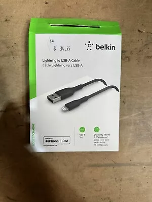 BELKIN BOOST CHARGE  MFi Certified IPhone To USB-A CABLE 3M BLACK Box 286 • $26.99