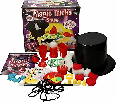 Magic Tricks Set - Magician's Wand Hat Rabbit Trick Cards Dice Age 6+ Xmas Gift • £12.45