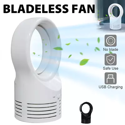 2024 Portable Bladeless Fan Electric Desk Table Mini Fans Quiet Cooling Air Flow • £11.99