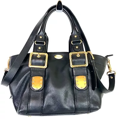 Vtg MODALU LONDON Black Pebble Leather Hand Shoulder Bag Buckle Satchel Hobo • $76.49