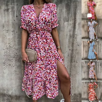 $25.07 • Buy Summer Womens Sun Dresses Ladies Party Floral Midi Dress Holiday Plus Size Beach