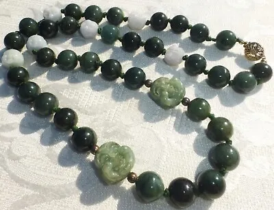 $16.25 • Buy GORGEOUS Vintage CHINESE JADE Beaded With Carved Buddha NECKLACE 30  INCHES
