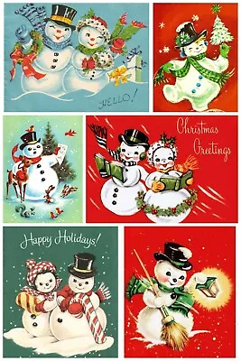 Handmade Set Of 6 Retro Vintage Christmas Snowman STICKERS - Just Cut & Use! • $3.60