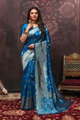 $50 • Buy Indian Pakistani Party Wear Banarasi Saree Jacquard Woven Style Wedding Saree