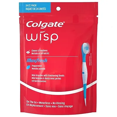 Colgate Max Fresh Wisp Disposable Mini Toothbrush - Peppermint 24 Count USA NEW • $14.99